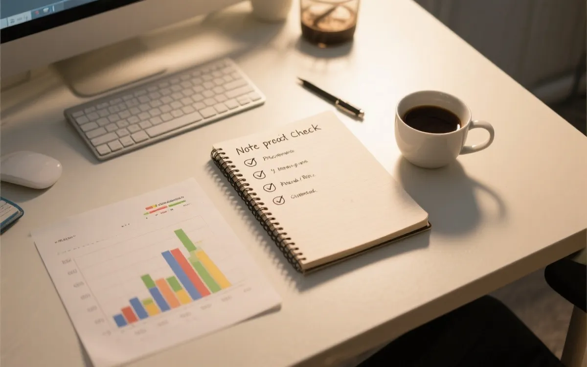 桌面上摊开的比赛数据与简化流程图，表现新手下注前的检查步骤