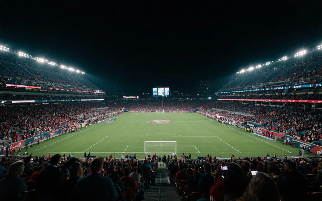 北美大型球场夜景与球迷看台氛围，象征主办国主场因素